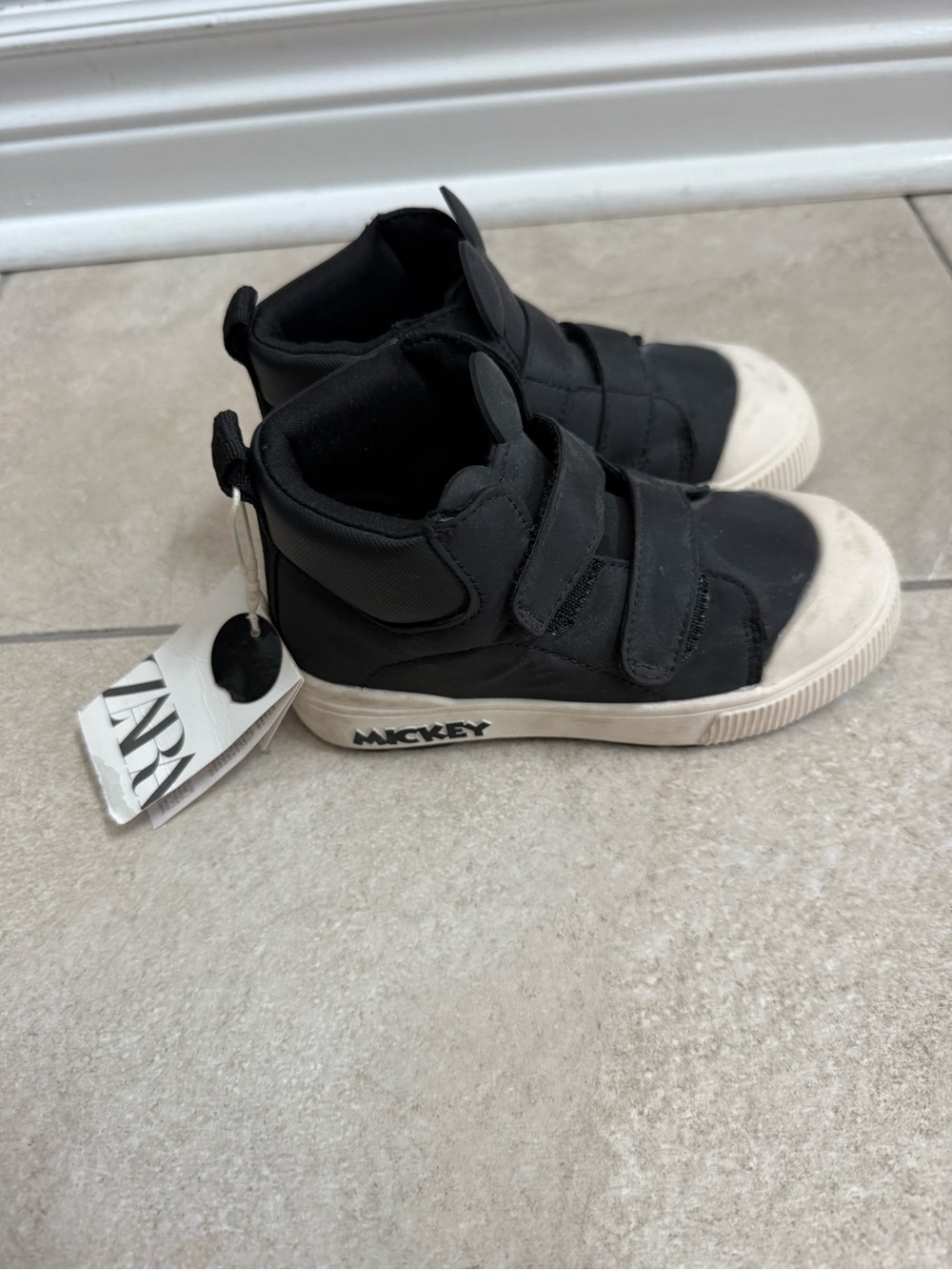 Zara Black and White High-Top Kids Sneakers with Velcro Straps